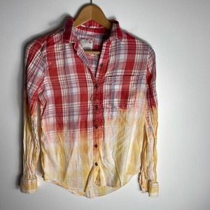 Plaid Half Bleach dipped Flannel button up shirt XS